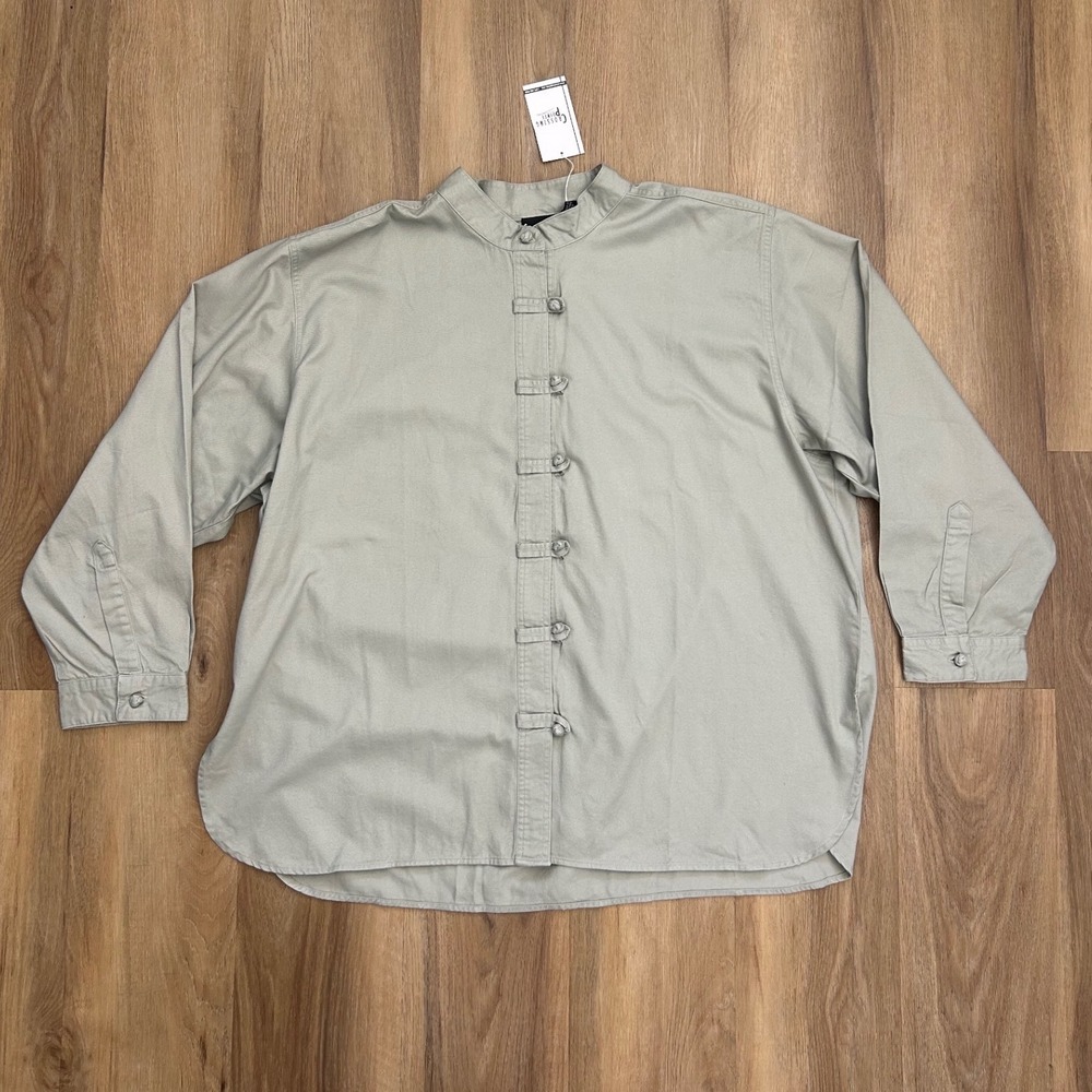 Crossing Pointe Sage Green‎ Frog Button Mandarin Collar Shirt 2XW preppy Cotton
